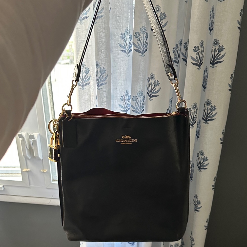 Coach Black Leather Shoulder Bag with Gold Accents